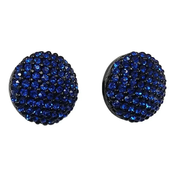 Vintage Blue Rhinestone Cluster Round Clip-On Earrings - Picture 1 of 2